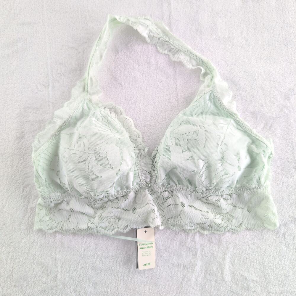 Aerie NWT Halter Lace Removable Pads Bralette Size Med Mint Green